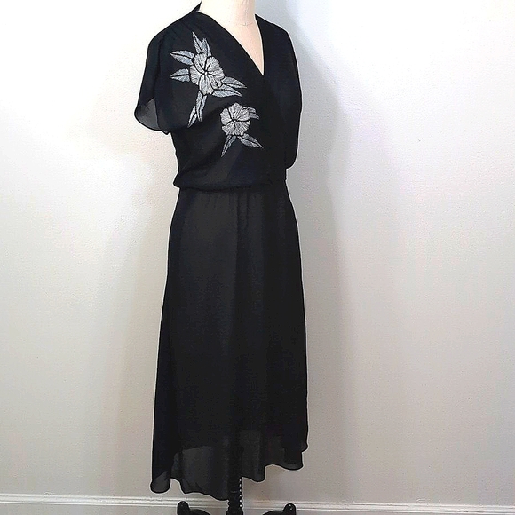 Vintage Billy Jack For Her sheer midi dress W sparkly floral design. Medium. - Picture 4 of 12